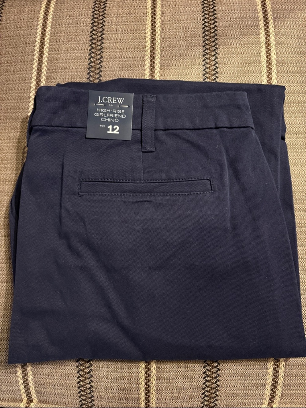 NWT J.Crew High Rise Girlfriend Chinos, Navy, size 12